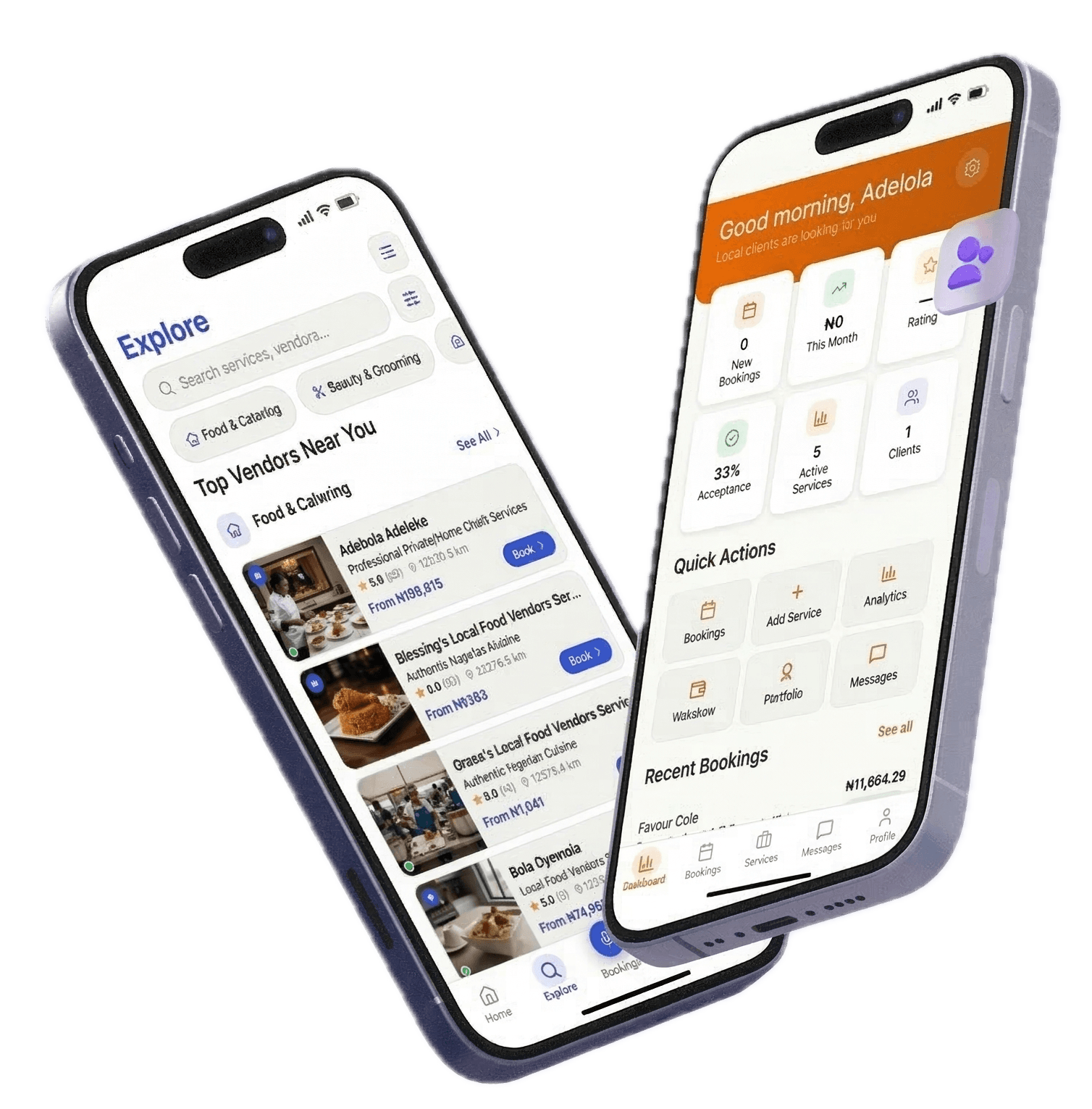 Vendoh App — Client Explore and Vendor Dashboard